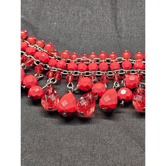 Vintage Red Beaded Dangle Bracelet With Silver Chain & Clasp - Picture 6 of 7